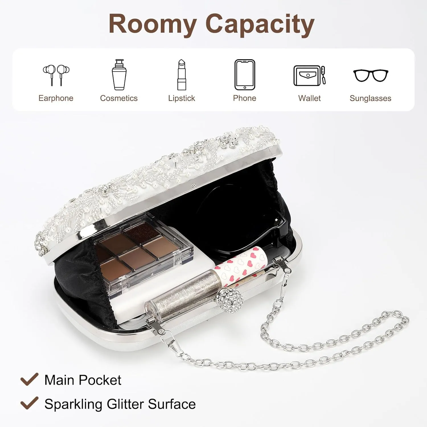 Evening Bags Clutch Purses for Women Formal, Bridal Purses Rhinestone Handbags Shoulder Bag with Chain Sparkly