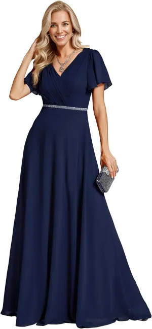 Ever-Pretty Women's Chiffon Formal Dress A-Line V Neck Ruffle Sleeves Floor Length Evening Gown 11981