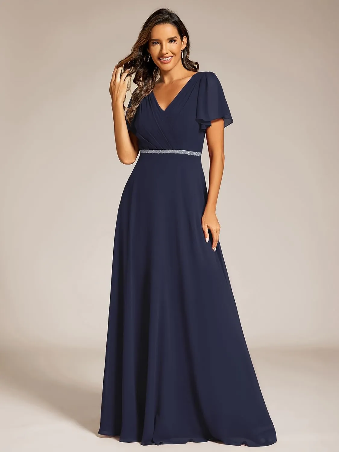Ever-Pretty Women's Chiffon Formal Dress A-Line V Neck Ruffle Sleeves Floor Length Evening Gown 11981