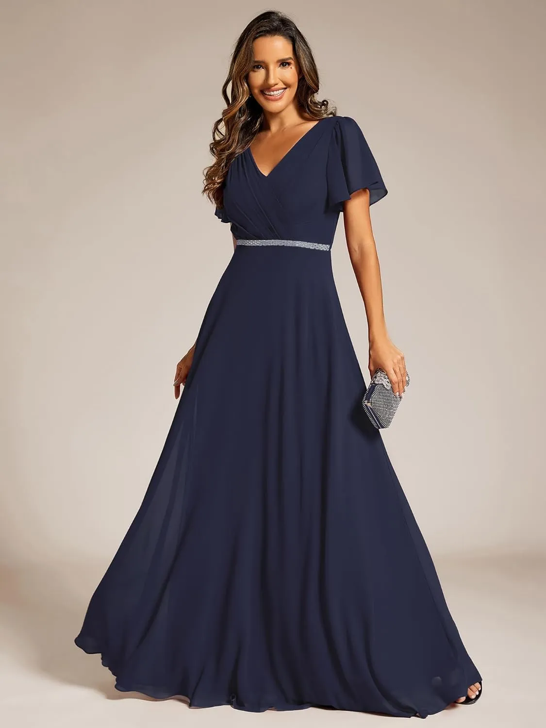 Ever-Pretty Women's Chiffon Formal Dress A-Line V Neck Ruffle Sleeves Floor Length Evening Gown 11981