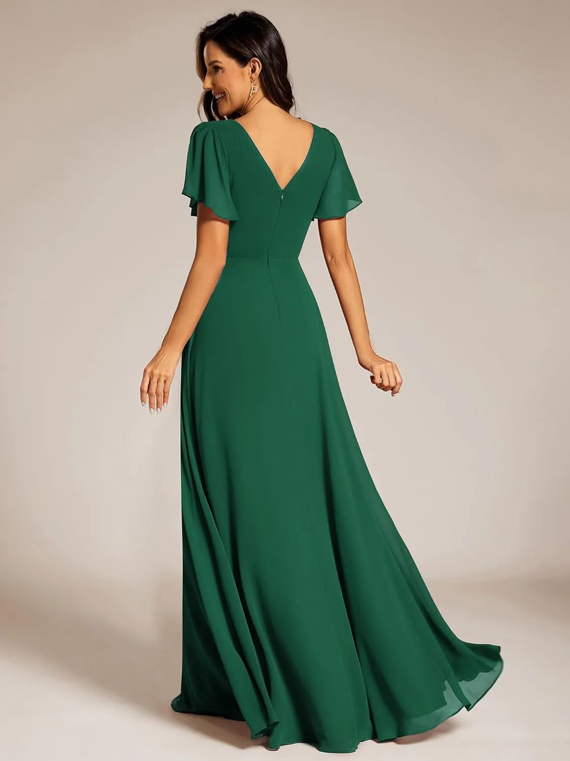 Ever-Pretty Women's Chiffon Formal Dress A-Line V Neck Ruffle Sleeves Floor Length Evening Gown 11981
