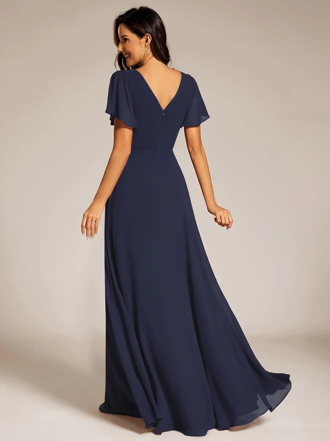 Ever-Pretty Women's Chiffon Formal Dress A-Line V Neck Ruffle Sleeves Floor Length Evening Gown 11981