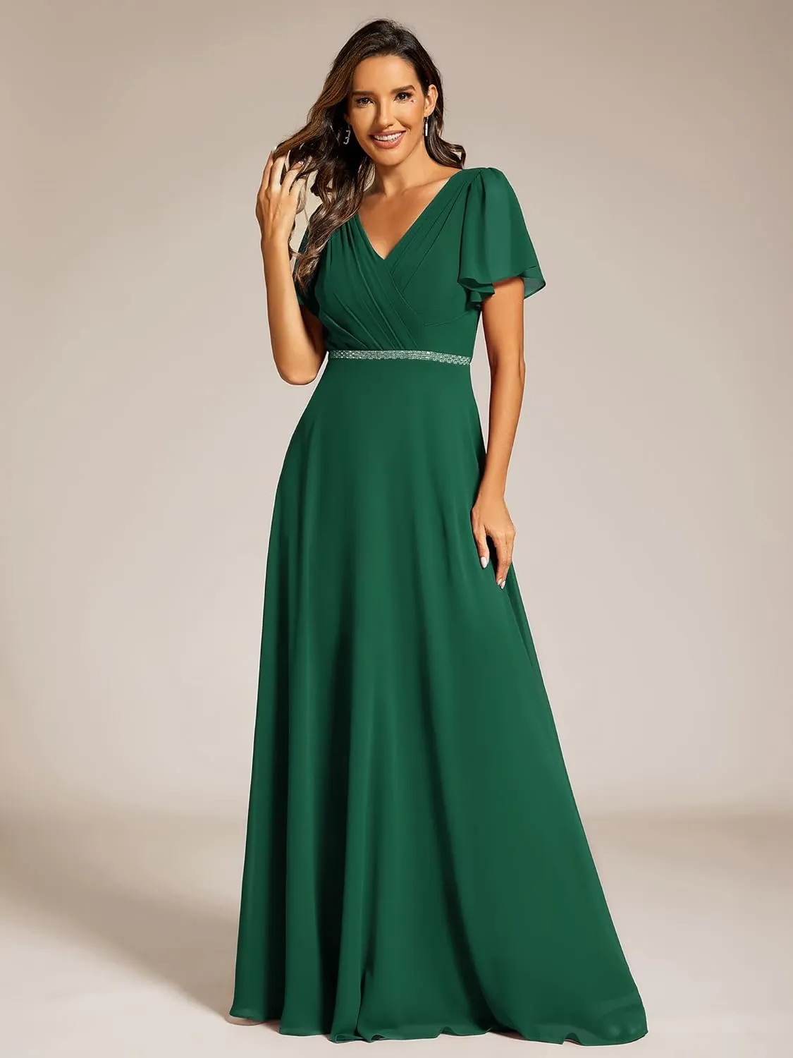 Ever-Pretty Women's Chiffon Formal Dress A-Line V Neck Ruffle Sleeves Floor Length Evening Gown 11981
