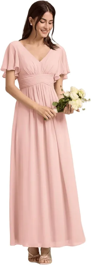 Ever-Pretty Women's Summer V Neck Chiffon Pleated Empire Waist Bandage Bridesmaid Dress with Pockets 02360