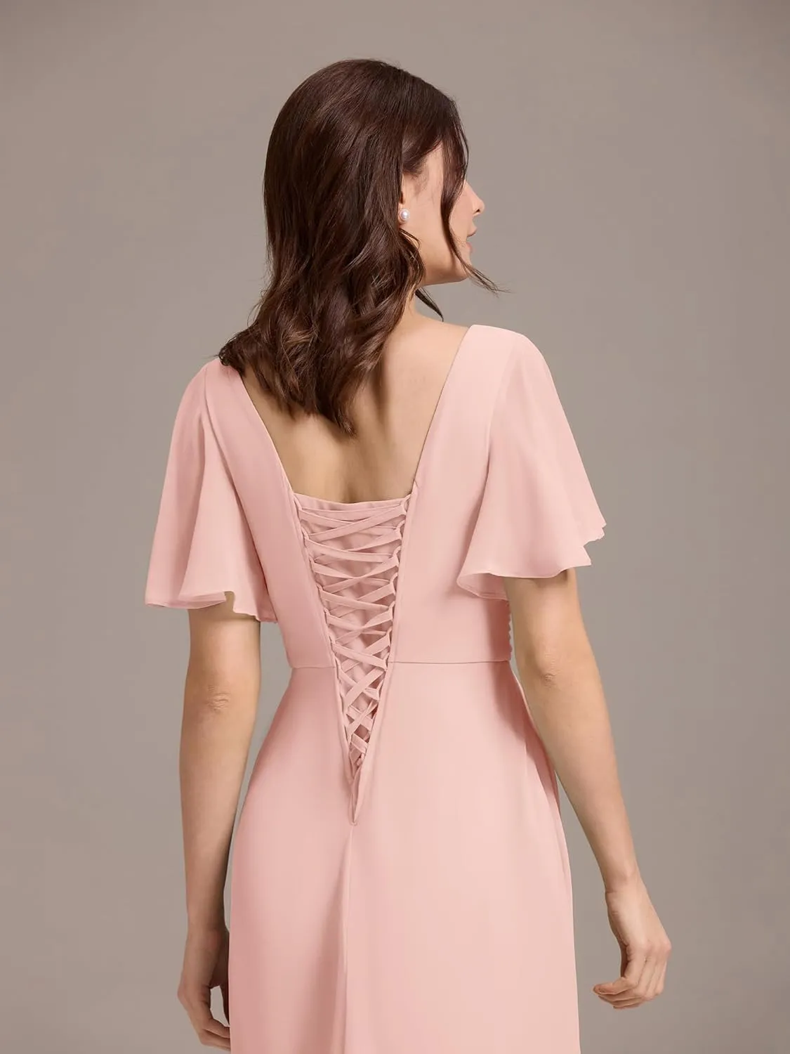 Ever-Pretty Women's Summer V Neck Chiffon Pleated Empire Waist Bandage Bridesmaid Dress with Pockets 02360