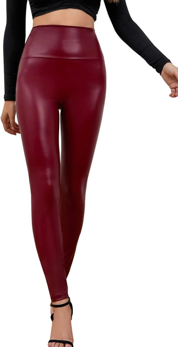 Everbellus Sexy Womens Faux Leather High Waisted Leggings