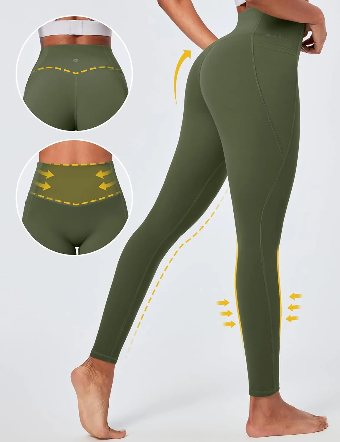 Ewedoos Compression Leggings with Pockets for Women Tummy Control Leggings No Front Seam Workout High Waisted Yoga Pants Gym