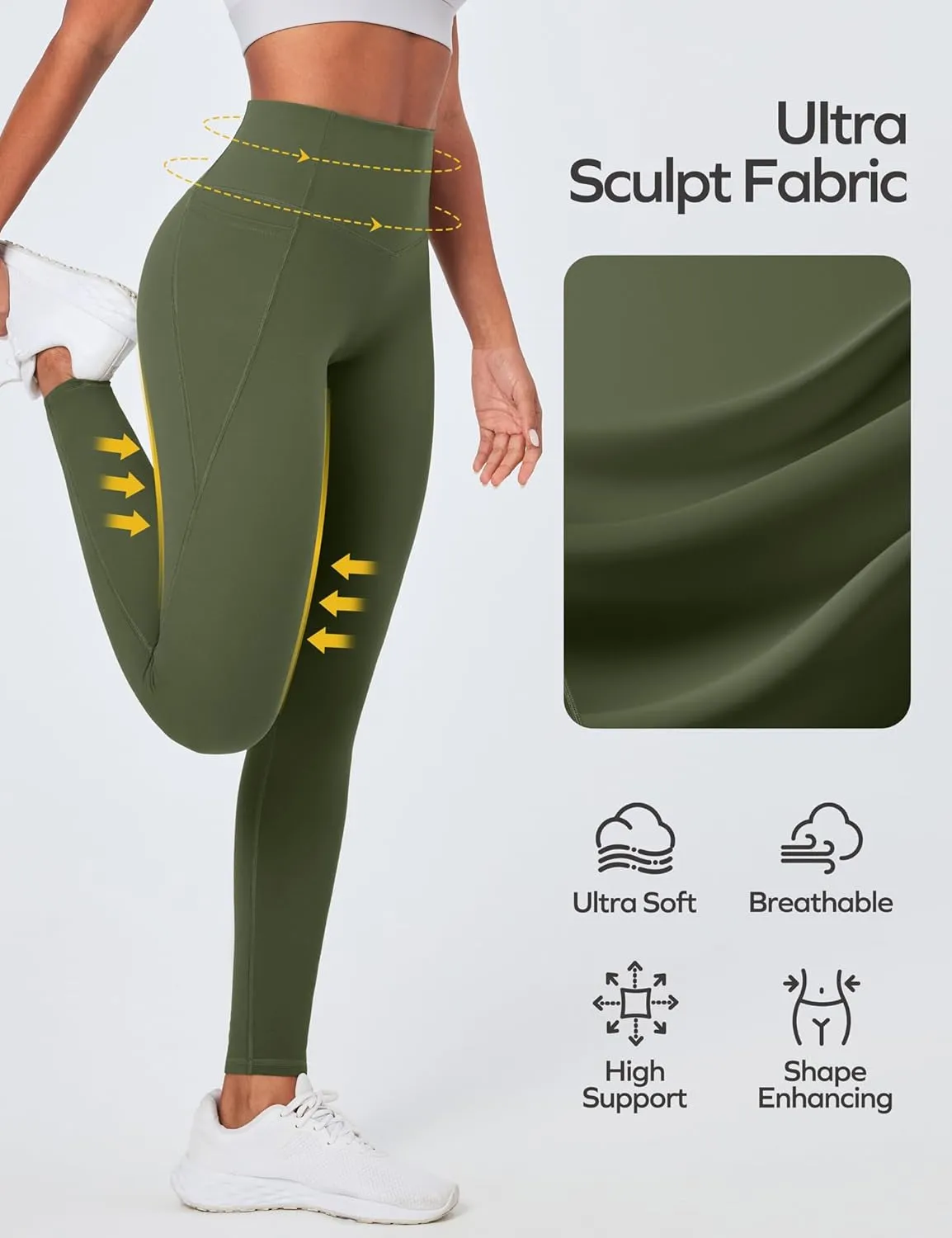 Ewedoos Compression Leggings with Pockets for Women Tummy Control Leggings No Front Seam Workout High Waisted Yoga Pants Gym