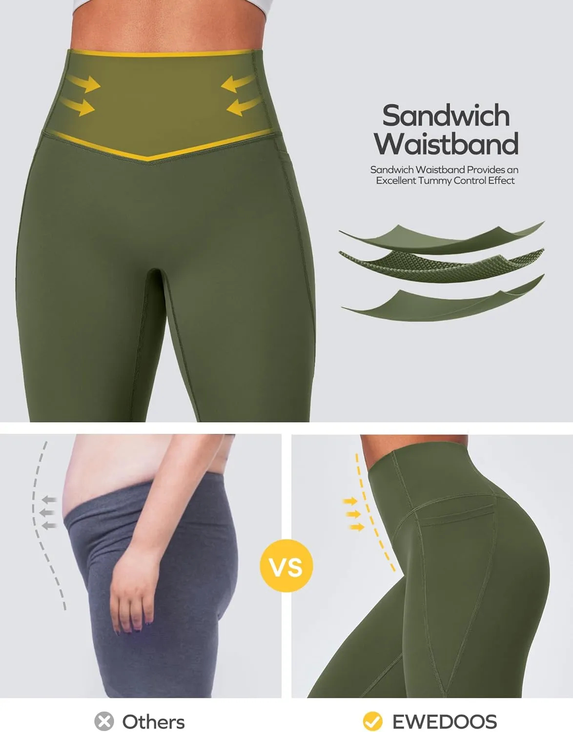 Ewedoos Compression Leggings with Pockets for Women Tummy Control Leggings No Front Seam Workout High Waisted Yoga Pants Gym