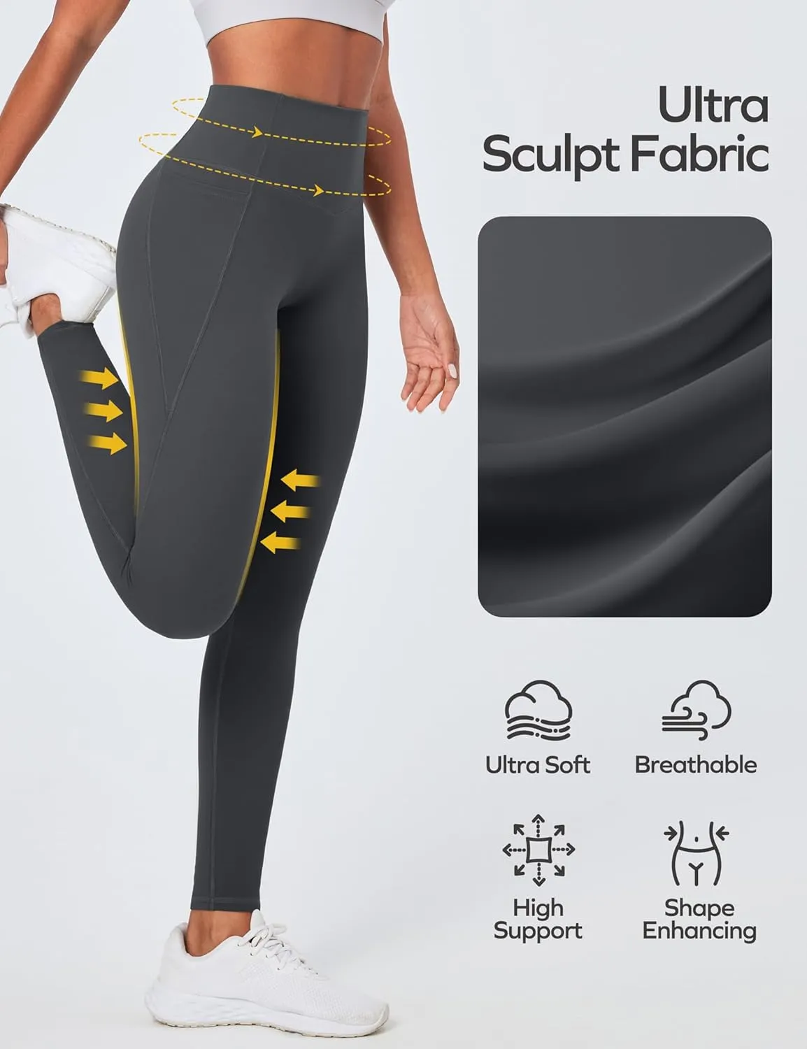 Ewedoos Compression Leggings with Pockets for Women Tummy Control Leggings No Front Seam Workout High Waisted Yoga Pants Gym