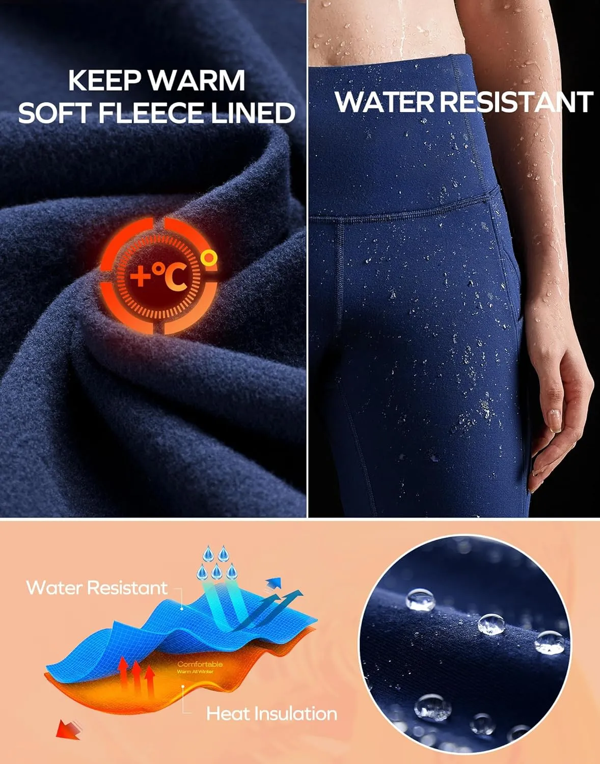 Ewedoos Womens Fleece Lined Leggings Water-Resistant Thermal Winter Fleece Leggings for Women with Pockets Ski Hiking