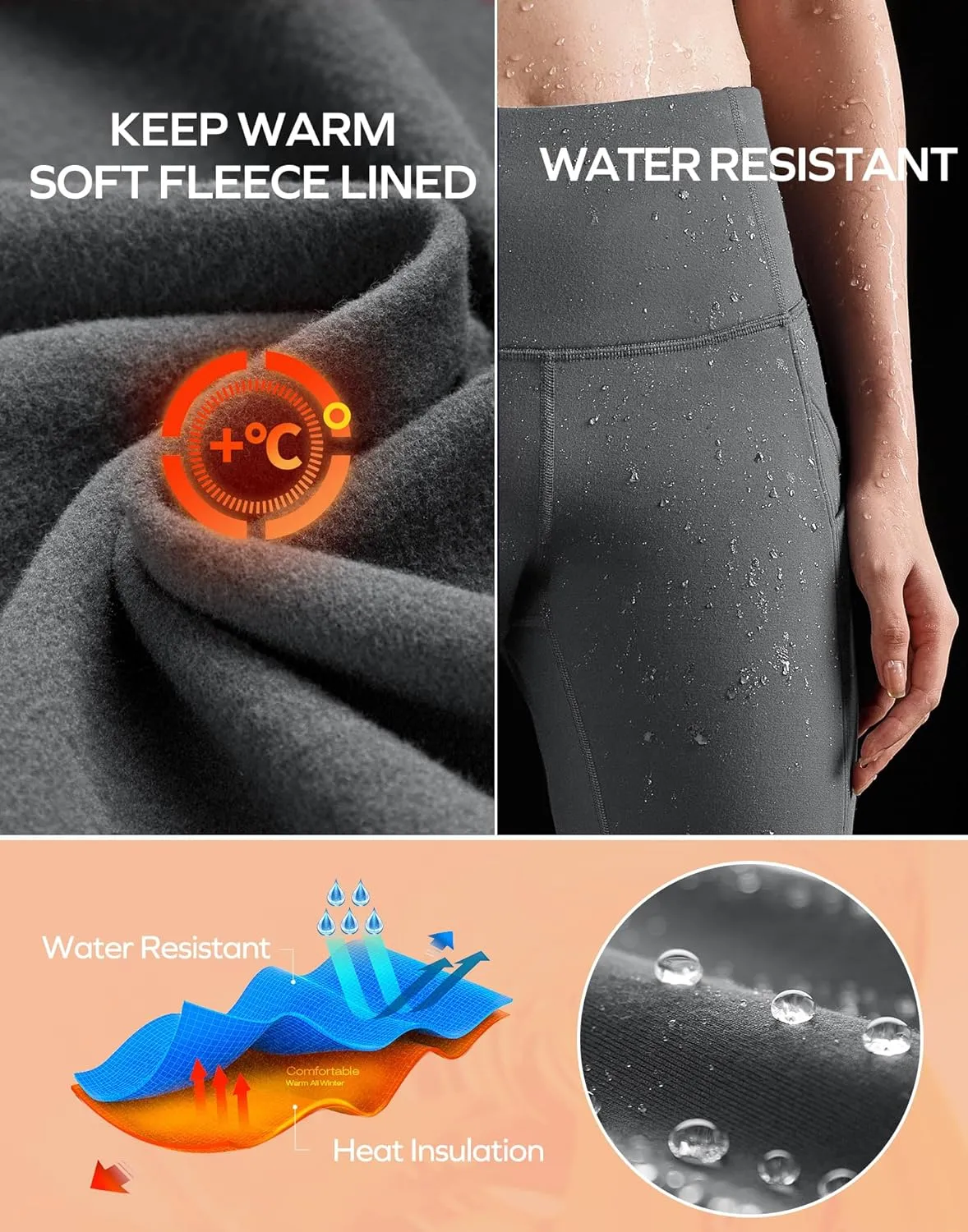 Ewedoos Womens Fleece Lined Leggings Water-Resistant Thermal Winter Fleece Leggings for Women with Pockets Ski Hiking