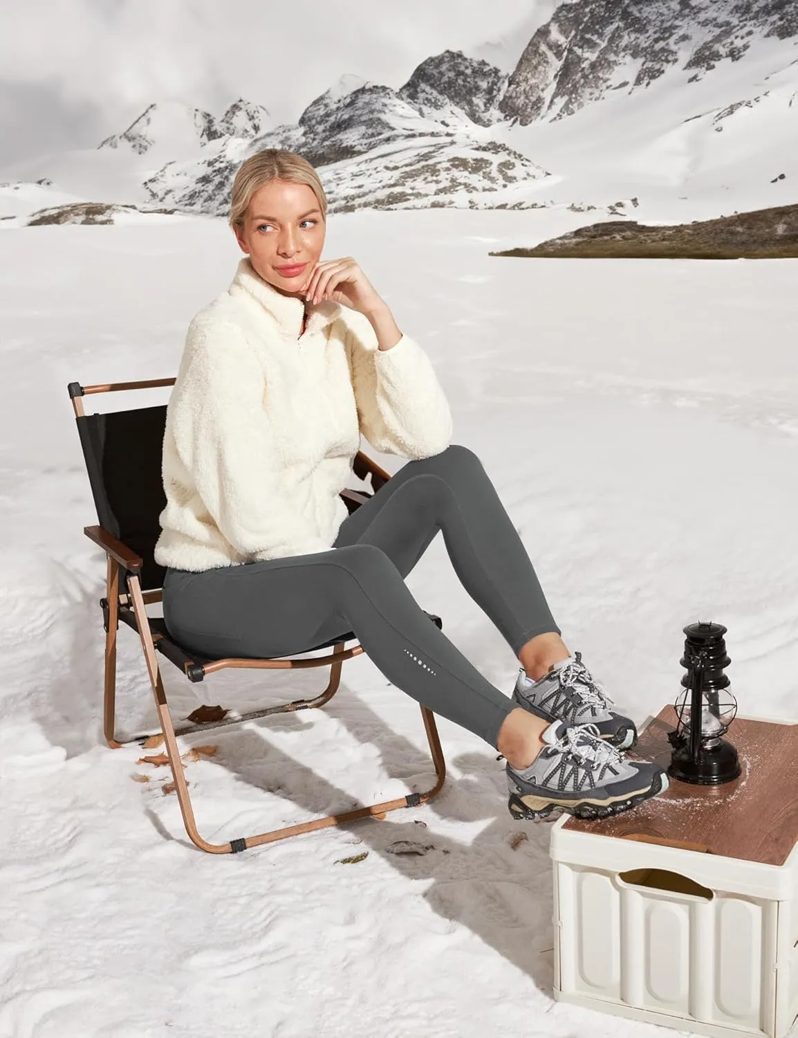 Ewedoos Womens Fleece Lined Leggings Water-Resistant Thermal Winter Fleece Leggings for Women with Pockets Ski Hiking