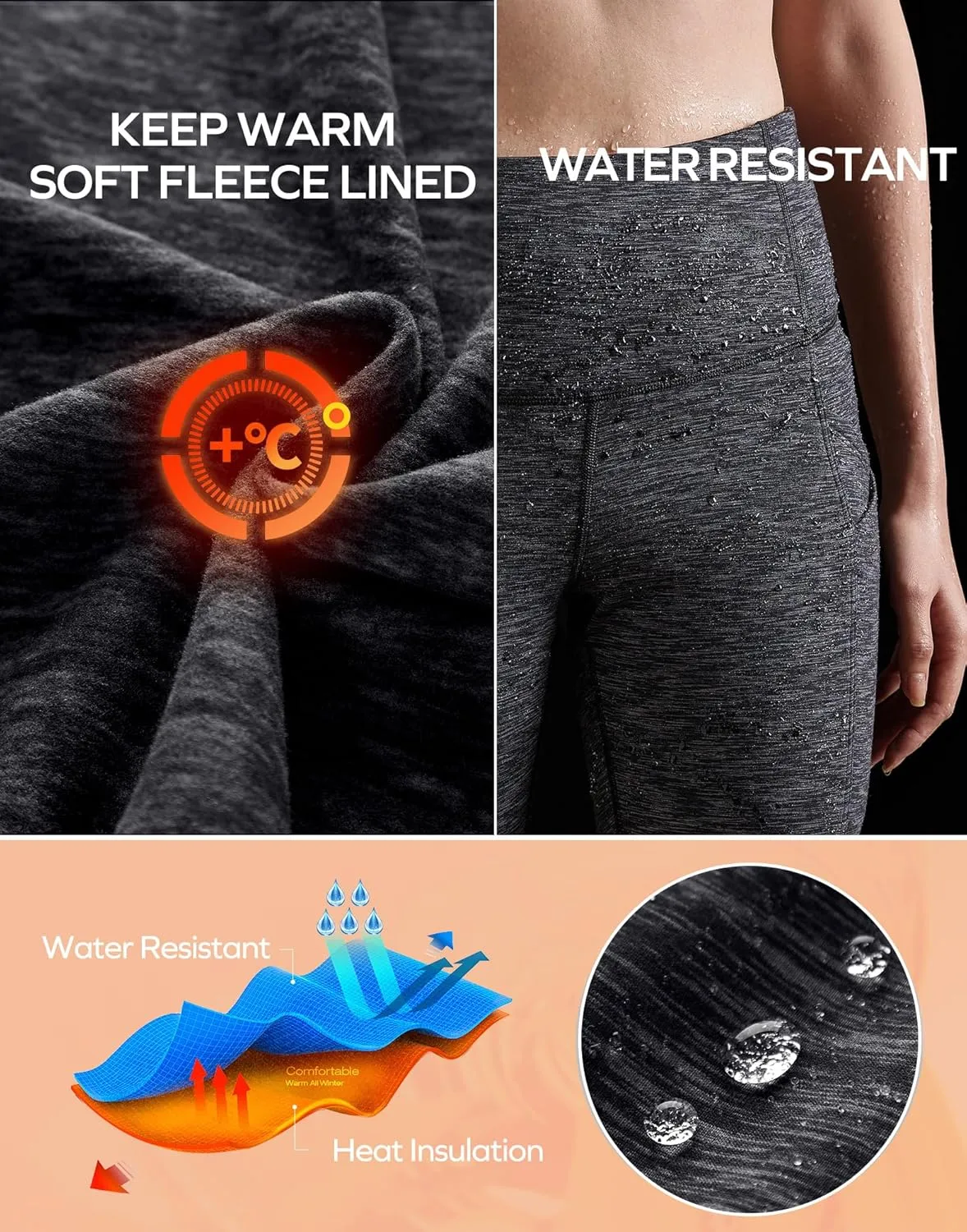 Ewedoos Womens Fleece Lined Leggings Water-Resistant Thermal Winter Fleece Leggings for Women with Pockets Ski Hiking