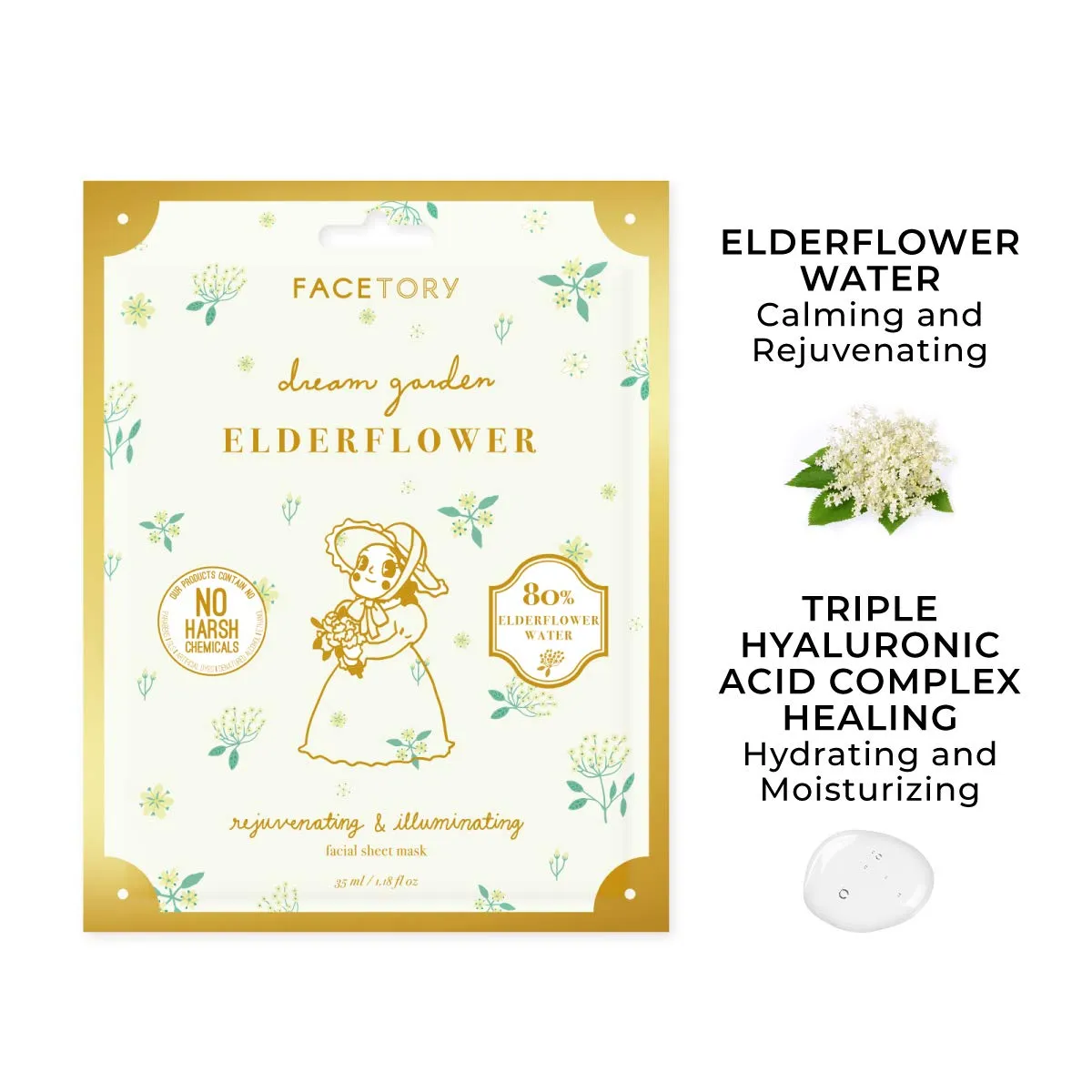 FaceTory Dream Garden Elderflower Mask (Pack of 10)- Rejuvenating and Illuminating Facial Sheet Mask