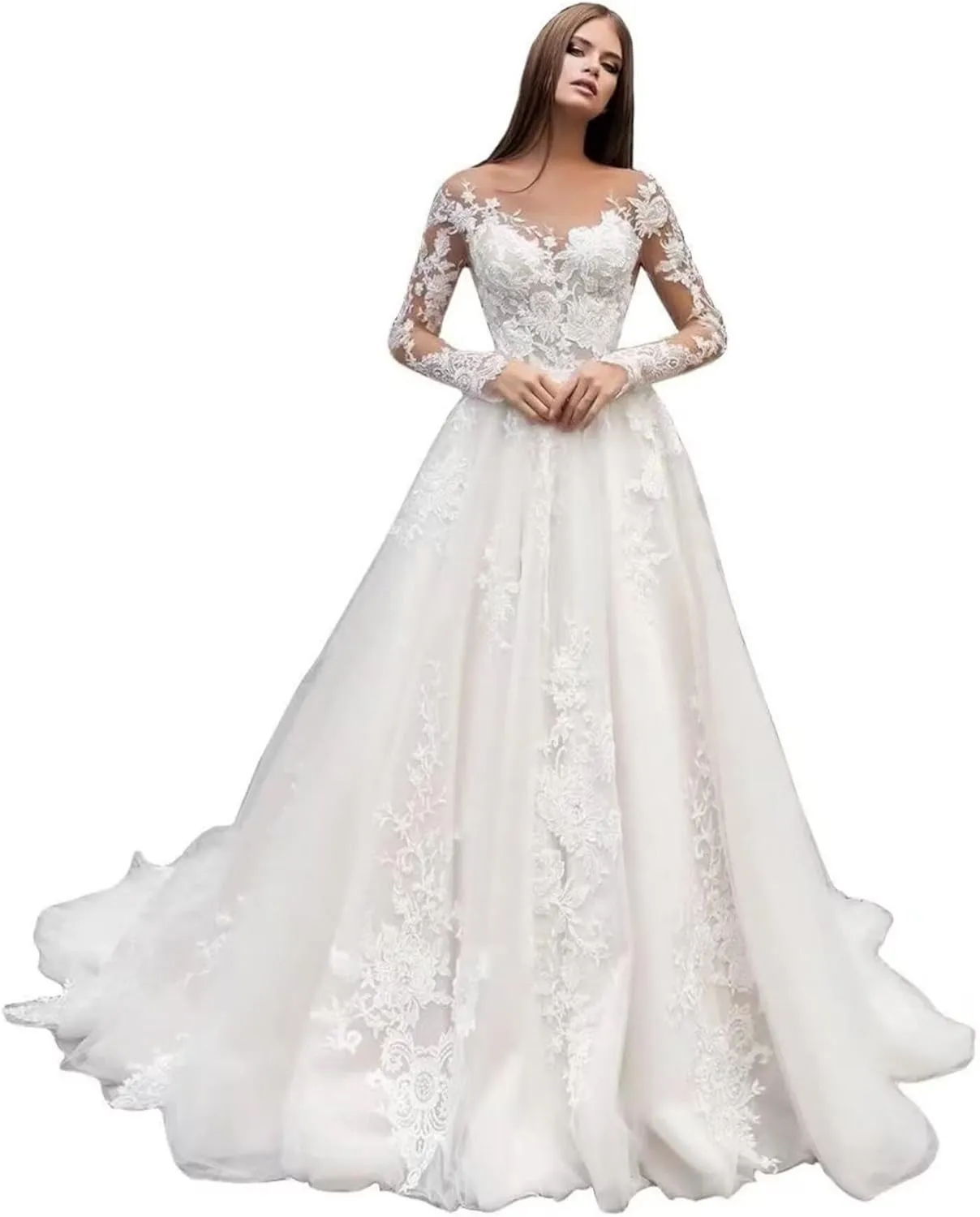 Fair Lady Wedding Dresses for Bride 2025 V Neck Beaded Straps Lace Appliques Bridal Gown for Women