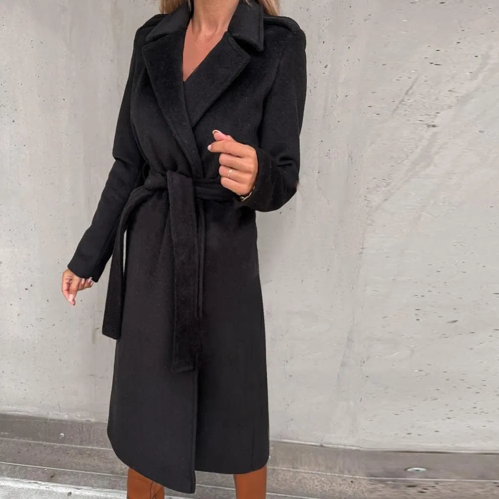 Fall Cardigan for Women 2022 Solid Lapel Collar Trench Coat Open Front Mid Length Wool Blend Coat Elegant Pea Coat