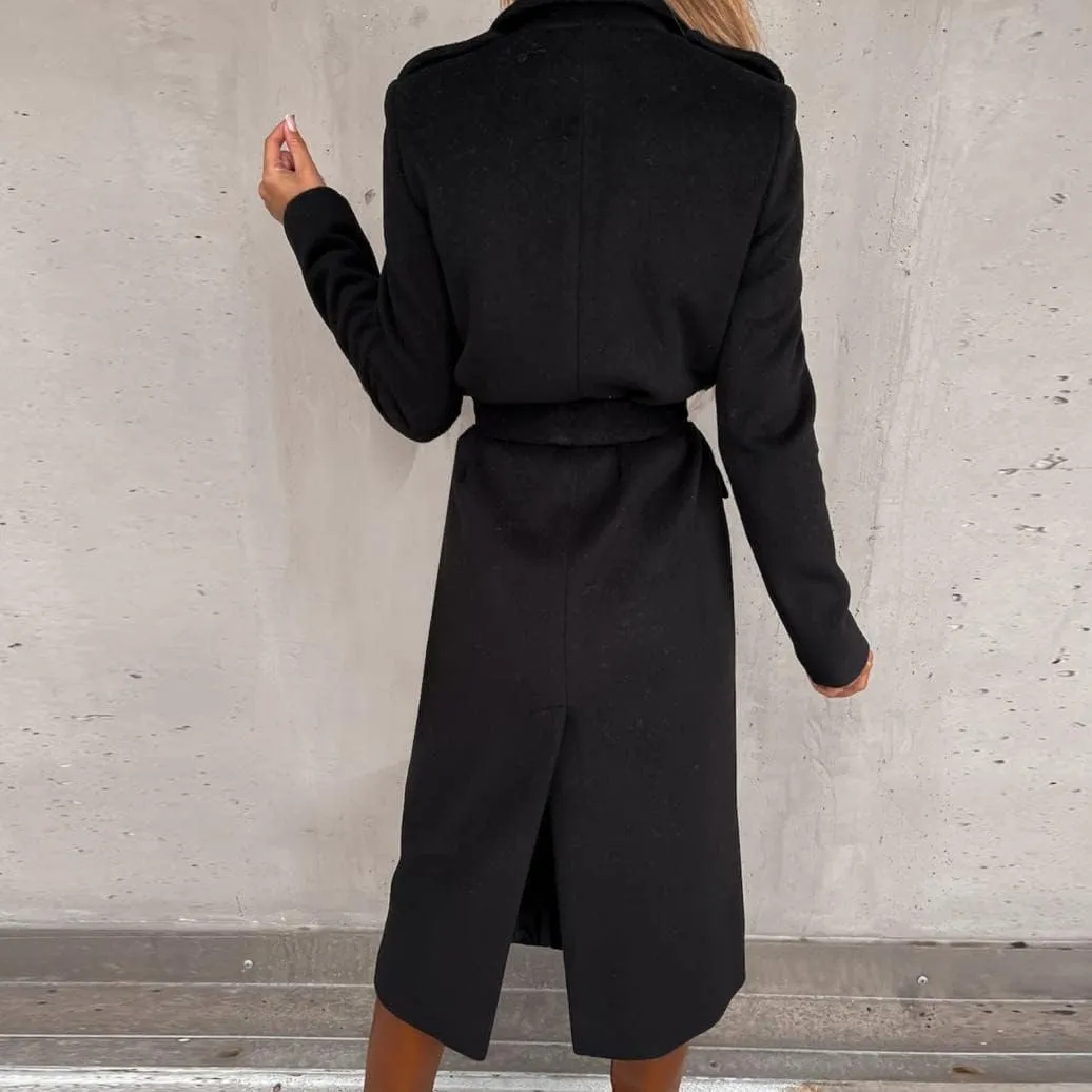 Fall Cardigan for Women 2022 Solid Lapel Collar Trench Coat Open Front Mid Length Wool Blend Coat Elegant Pea Coat