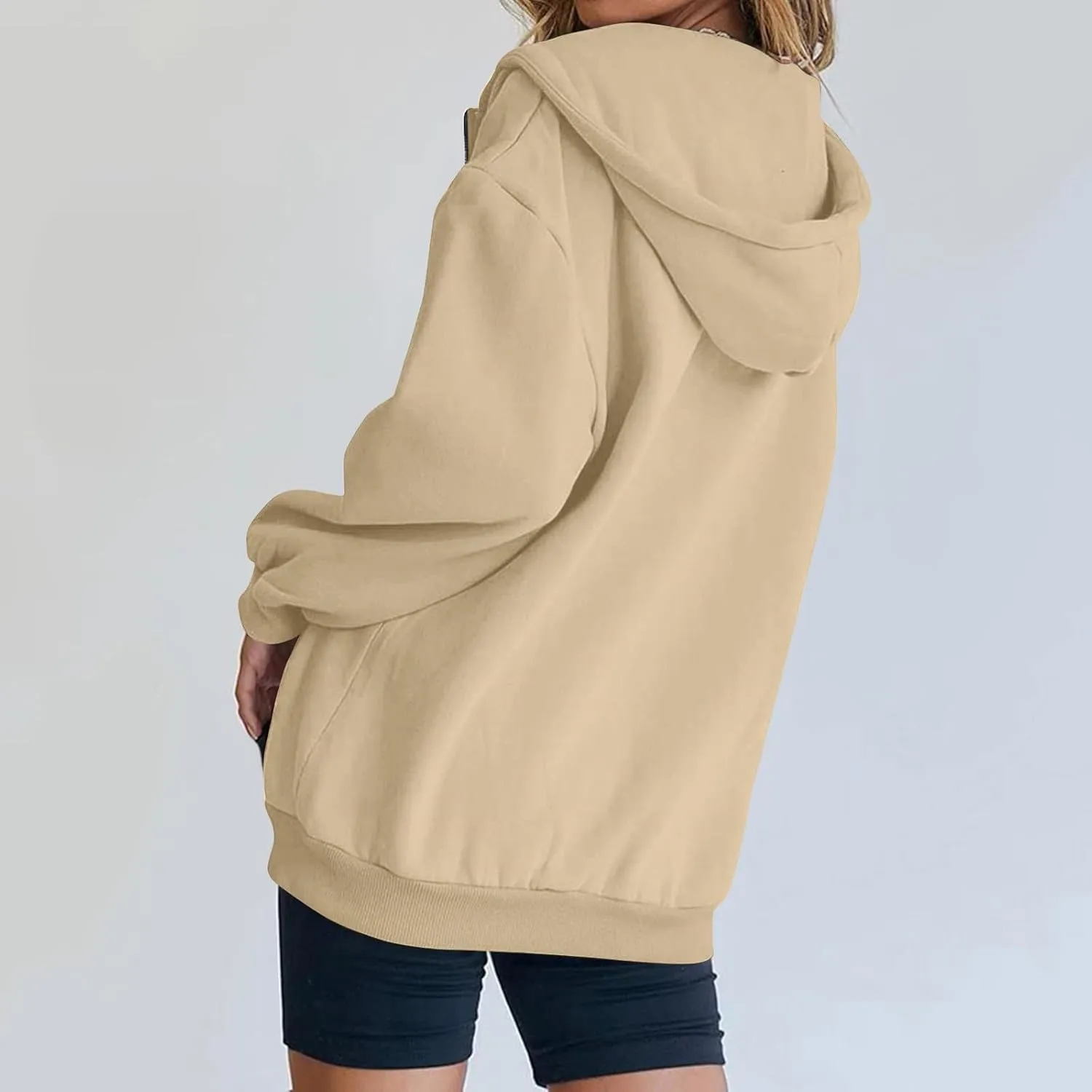 Fall Casual Hoodies for Women Casual Loose Quarter Zip Up Hooded Long Sleeve Pullovers Solid Color Workout Sweatshirt