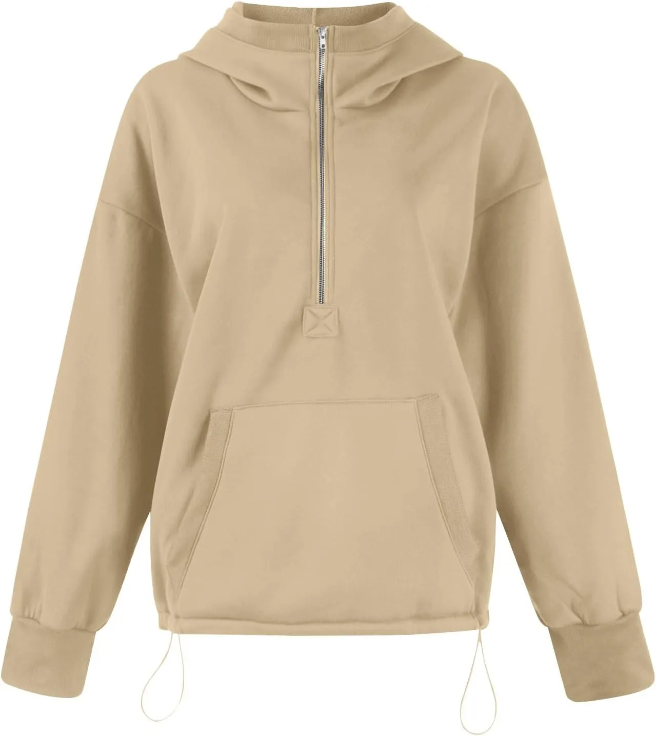 Fall Casual Hoodies for Women Casual Loose Quarter Zip Up Hooded Long Sleeve Pullovers Solid Color Workout Sweatshirt