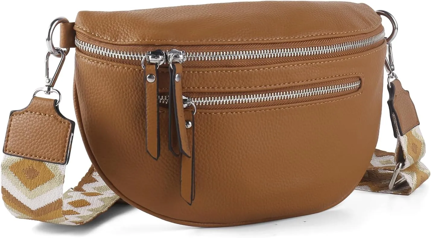 Fashion Leather Crossbody Small Sling Bags Fanny Pack Crossbody Bags Purses Gifts for Women Teen Girls Travel (Brown)