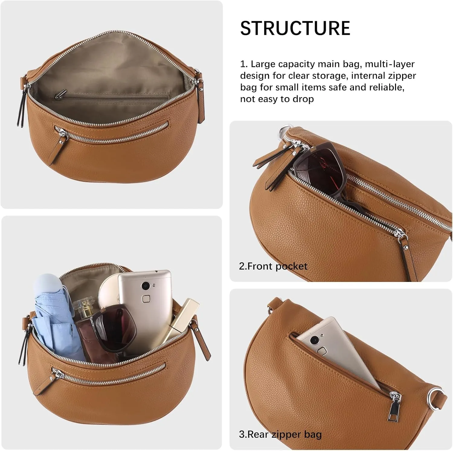 Fashion Leather Crossbody Small Sling Bags Fanny Pack Crossbody Bags Purses Gifts for Women Teen Girls Travel (Brown)