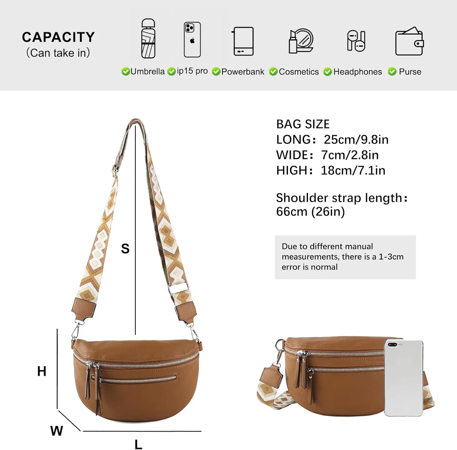 Fashion Leather Crossbody Small Sling Bags Fanny Pack Crossbody Bags Purses Gifts for Women Teen Girls Travel (Brown)