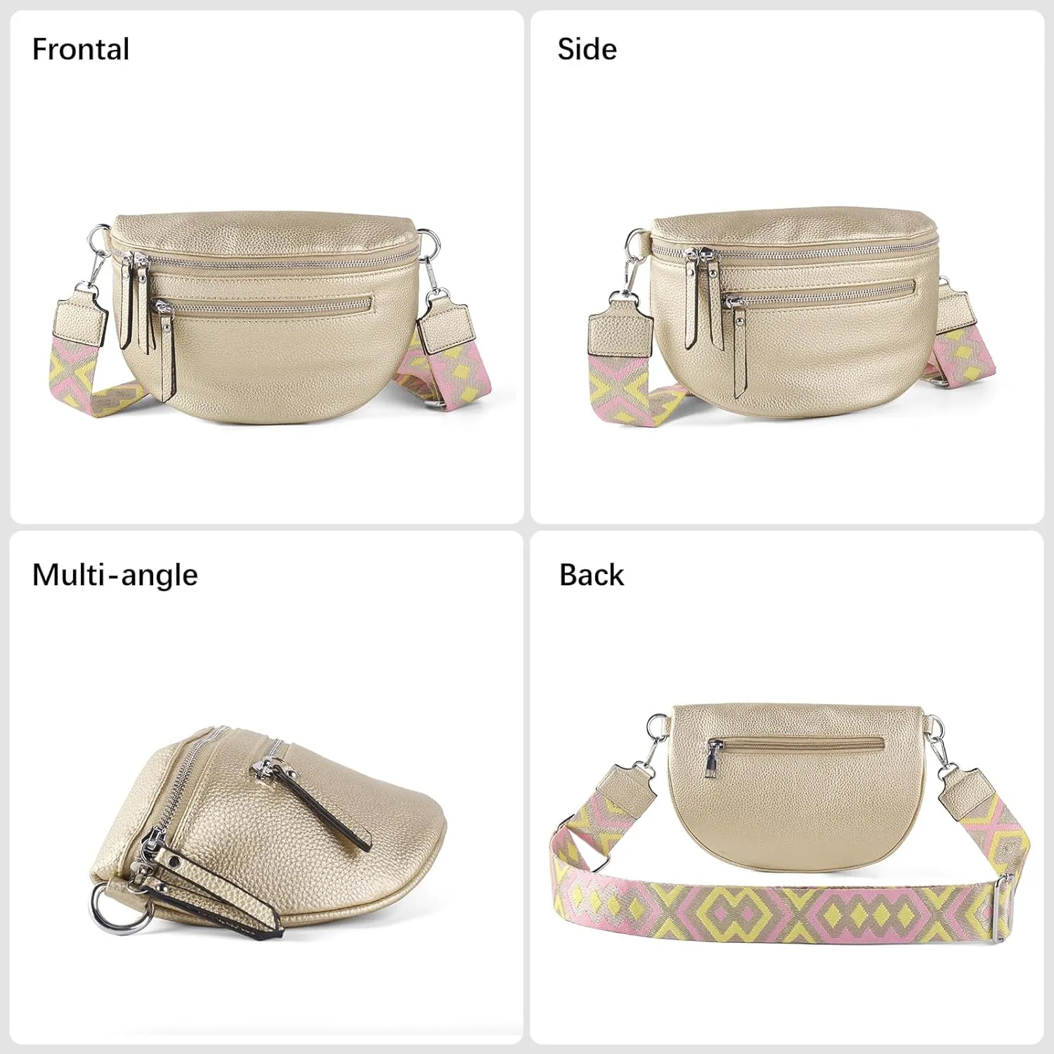 Fashion Leather Crossbody Small Sling Bags Fanny Pack Crossbody Bags Purses Gifts for Women Teen Girls Travel (Gold)