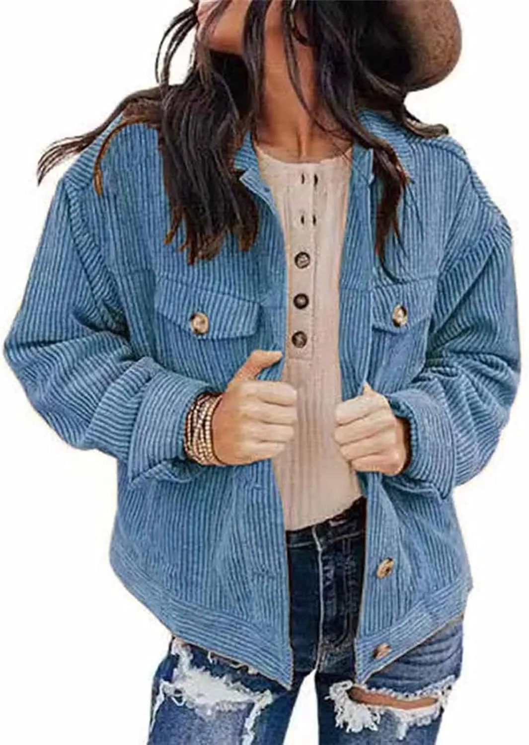 Febecool Coats For Women Casual Button Cardigan Casual Jacket Flannel Jacket Women Mid-length Pocket Coat Button Slim Jacket