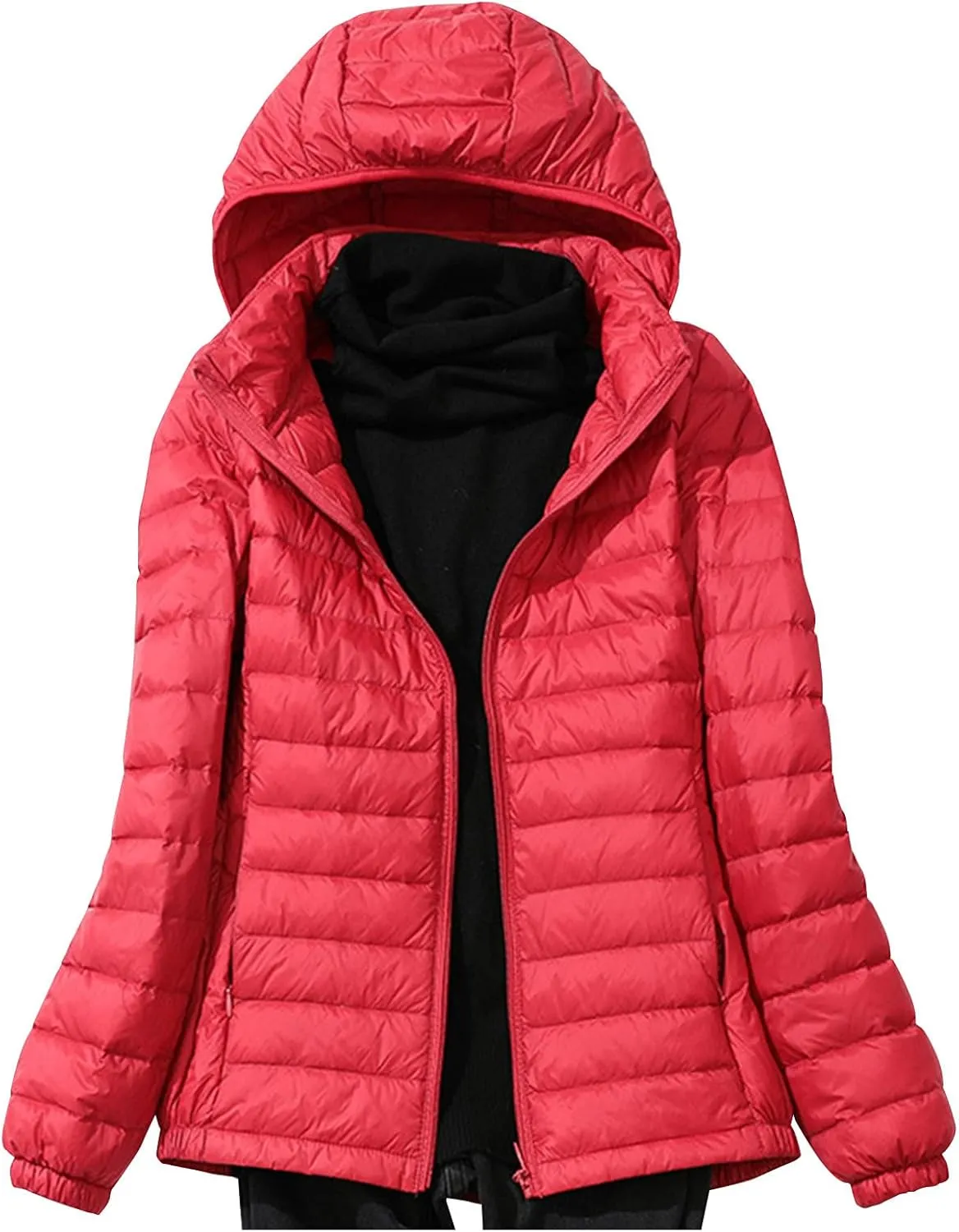 Firzero Winter Warm Women Down Jackets Plus Size Lightweight Packable Puffer Coats Trendy Hooded Coat Outwear Windbreaker