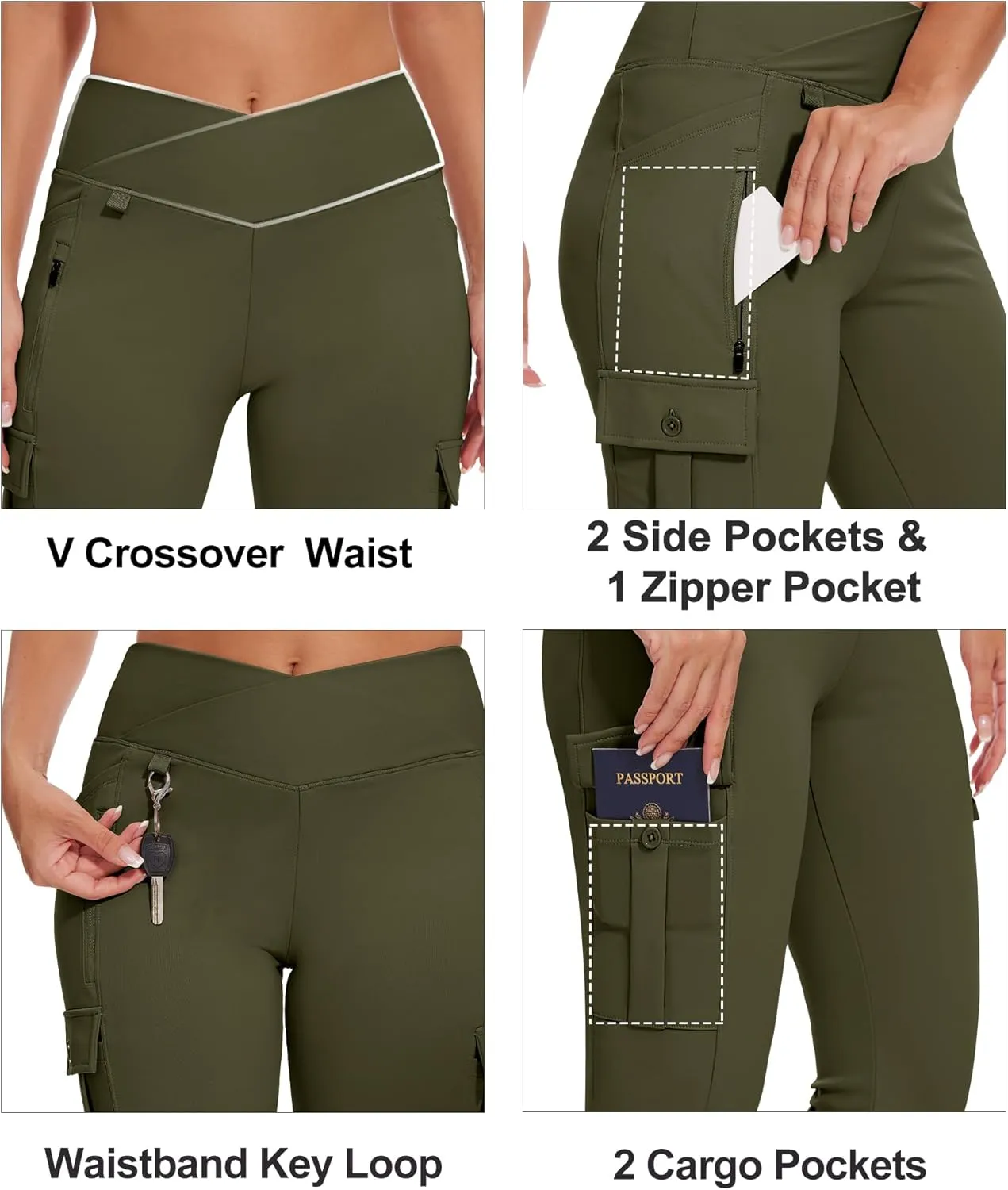 Flare Leggings for Women Yoga Crossover High Waist Pants with Tummy Control Workout Cargo with 5 Pockets Bootcut Leggings