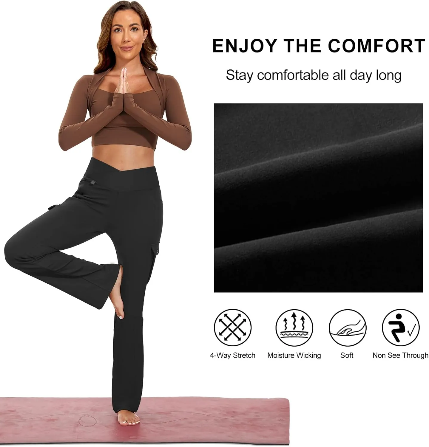 Flare Leggings for Women Yoga Crossover High Waist Pants with Tummy Control Workout Cargo with 5 Pockets Bootcut Leggings
