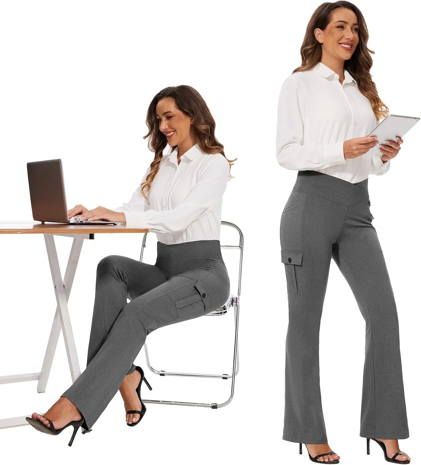 Flare Leggings for Women Yoga Crossover High Waist Pants with Tummy Control Workout Cargo with 5 Pockets Bootcut Leggings