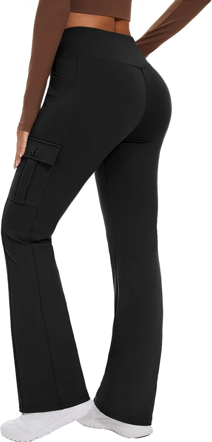 Flare Leggings for Women Yoga Crossover High Waist Pants with Tummy Control Workout Cargo with 5 Pockets Bootcut Leggings
