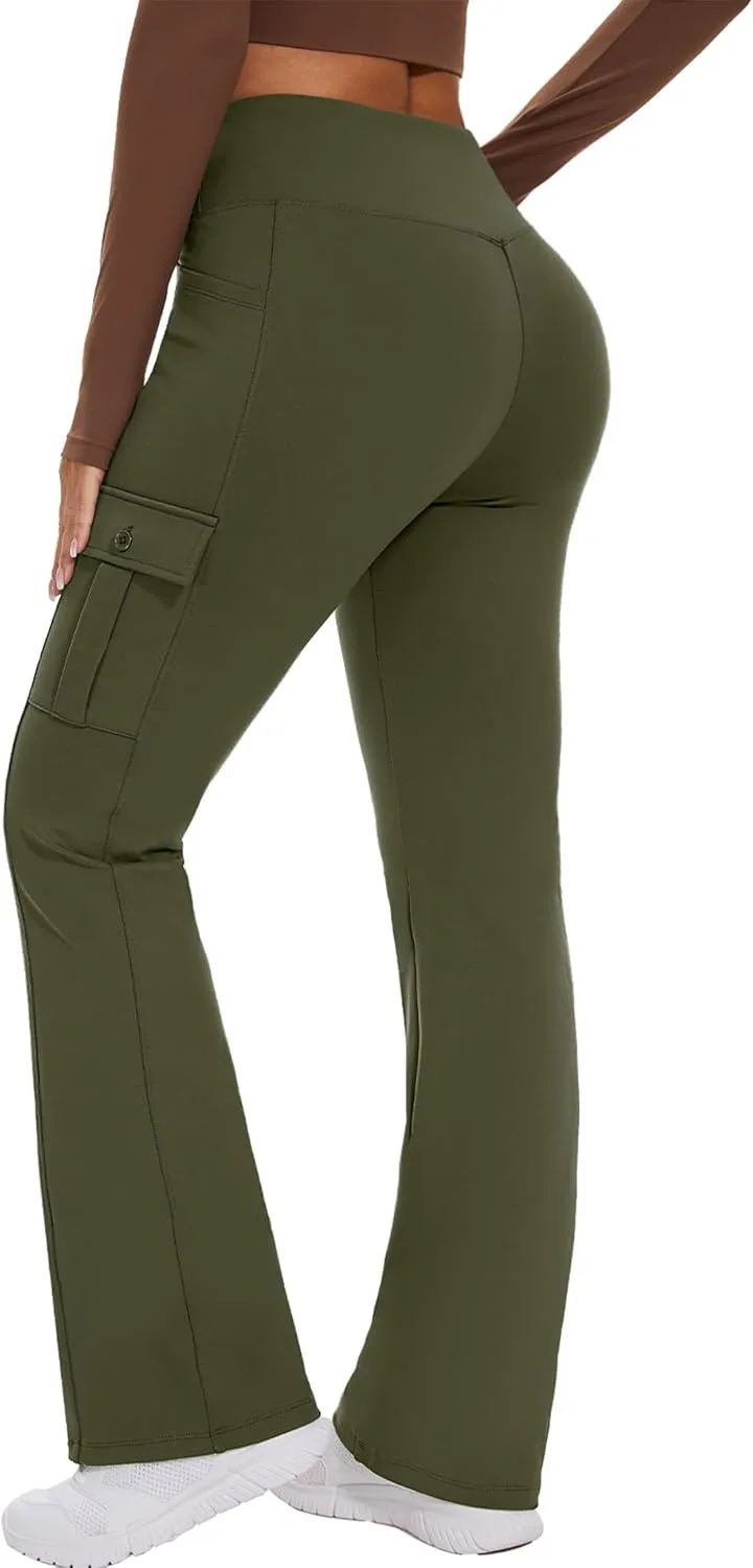 Flare Leggings for Women Yoga Crossover High Waist Pants with Tummy Control Workout Cargo with 5 Pockets Bootcut Leggings