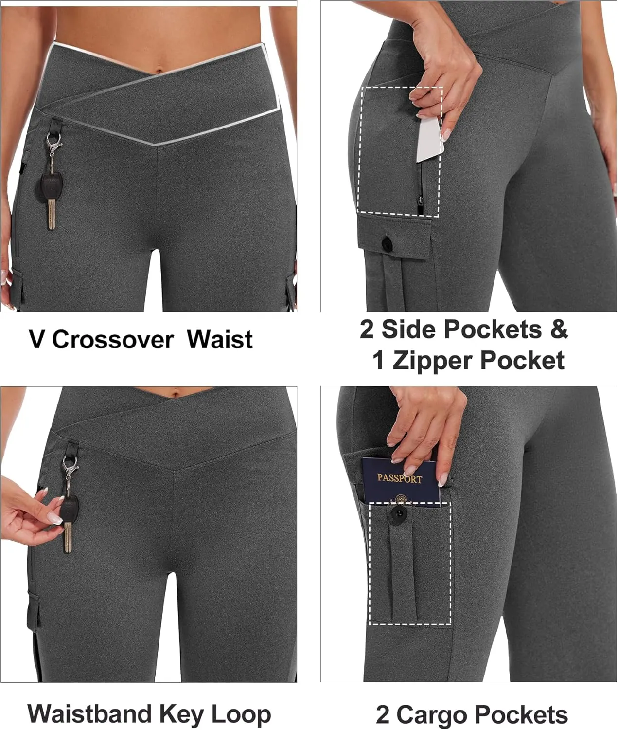 Flare Leggings for Women Yoga Crossover High Waist Pants with Tummy Control Workout Cargo with 5 Pockets Bootcut Leggings