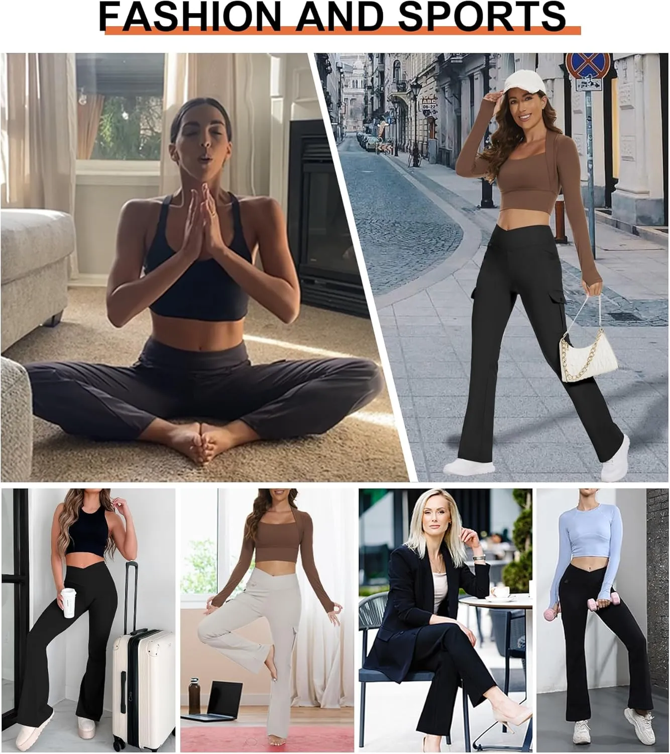 Flare Leggings for Women Yoga Crossover High Waist Pants with Tummy Control Workout Cargo with 5 Pockets Bootcut Leggings