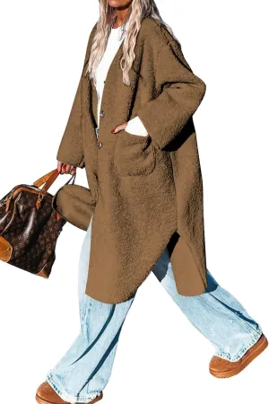 Fleece Coats Women Button Down Long Jackets Winter Flannel Trench Coats Dressy