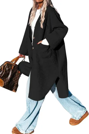 Fleece Coats Women Button Down Long Jackets Winter Flannel Trench Coats Dressy