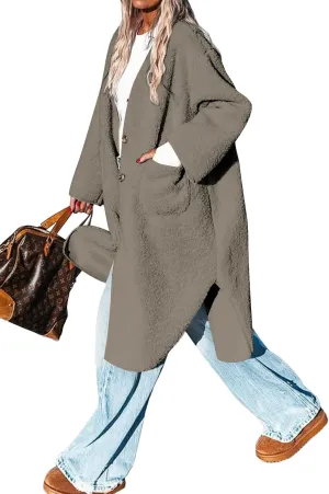 Fleece Coats Women Button Down Long Jackets Winter Flannel Trench Coats Dressy