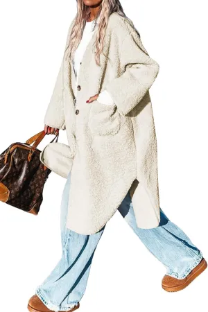 Fleece Coats Women Button Down Long Jackets Winter Flannel Trench Coats Dressy