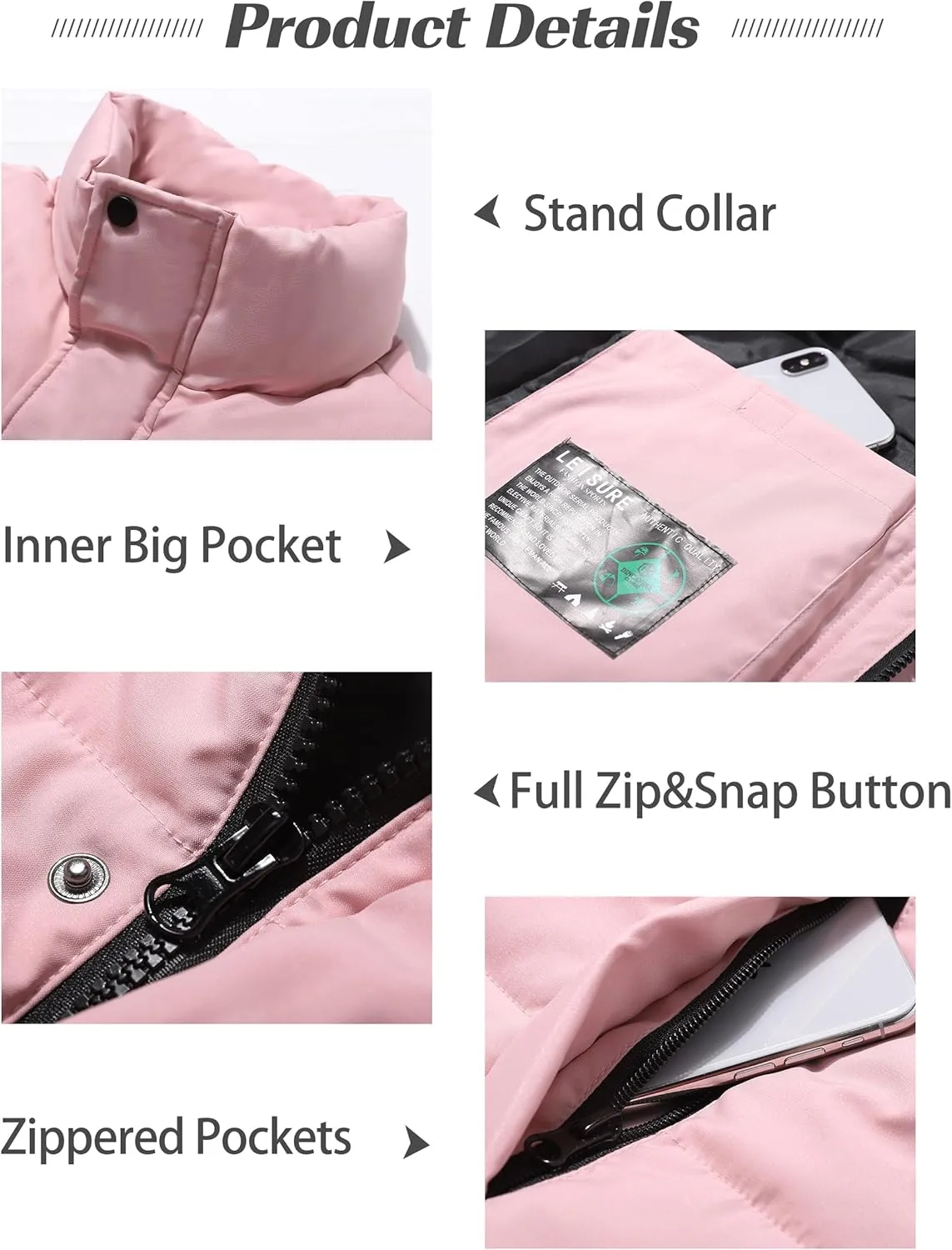Flygo Mens Puffer Vest Winter Padded Vests Lightweight Stand Collar Sleeveless Jacket Outerwear