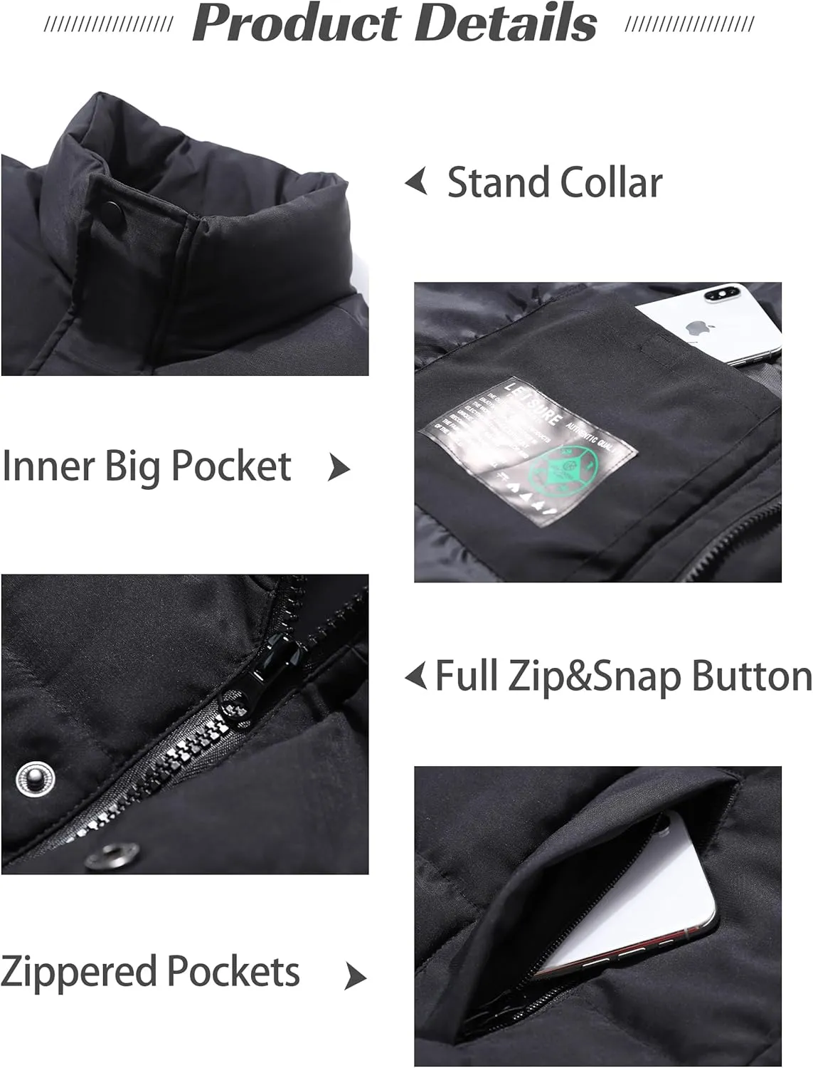 Flygo Mens Puffer Vest Winter Padded Vests Lightweight Stand Collar Sleeveless Jacket Outerwear