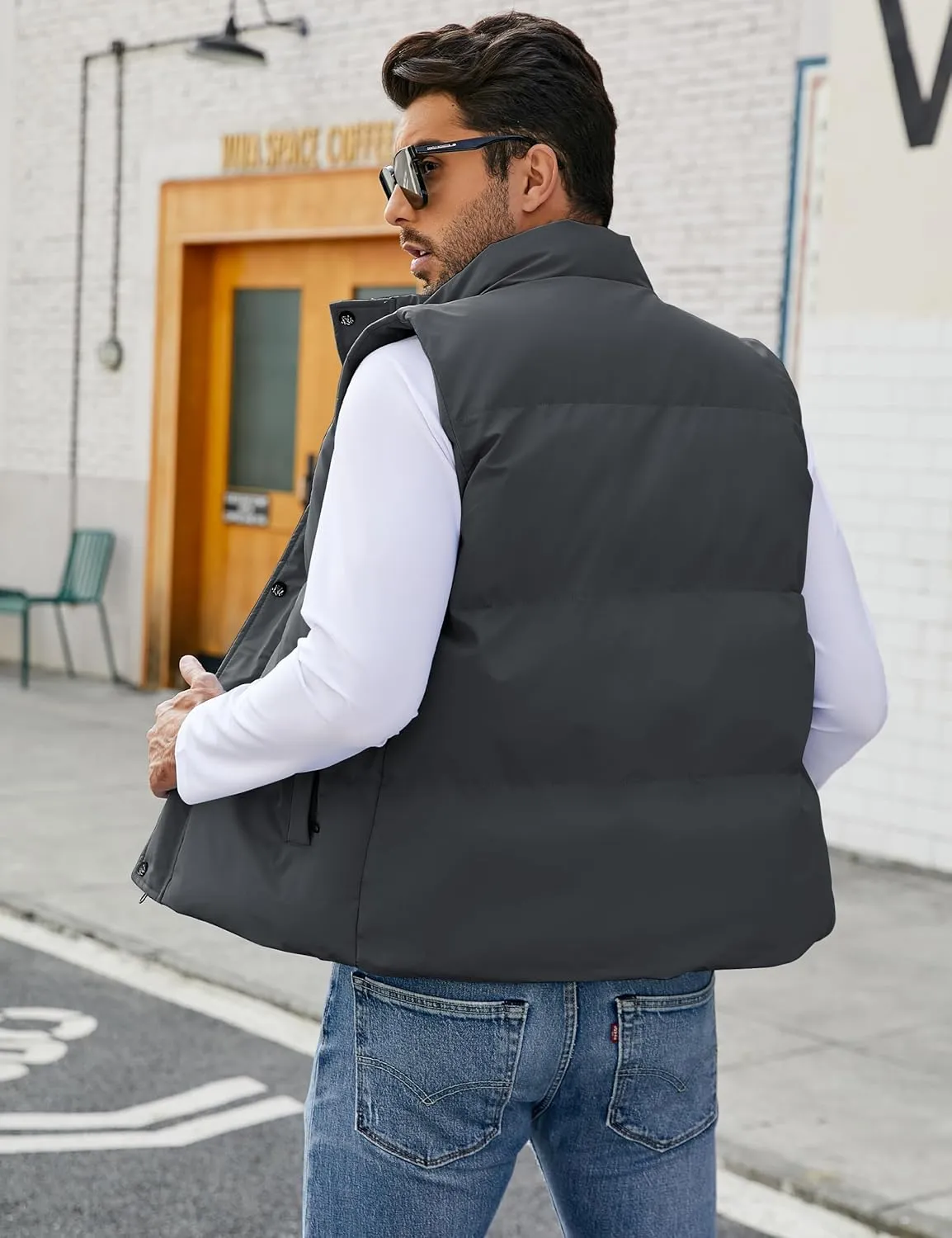 Flygo Mens Puffer Vest Winter Padded Vests Lightweight Stand Collar Sleeveless Jacket Outerwear