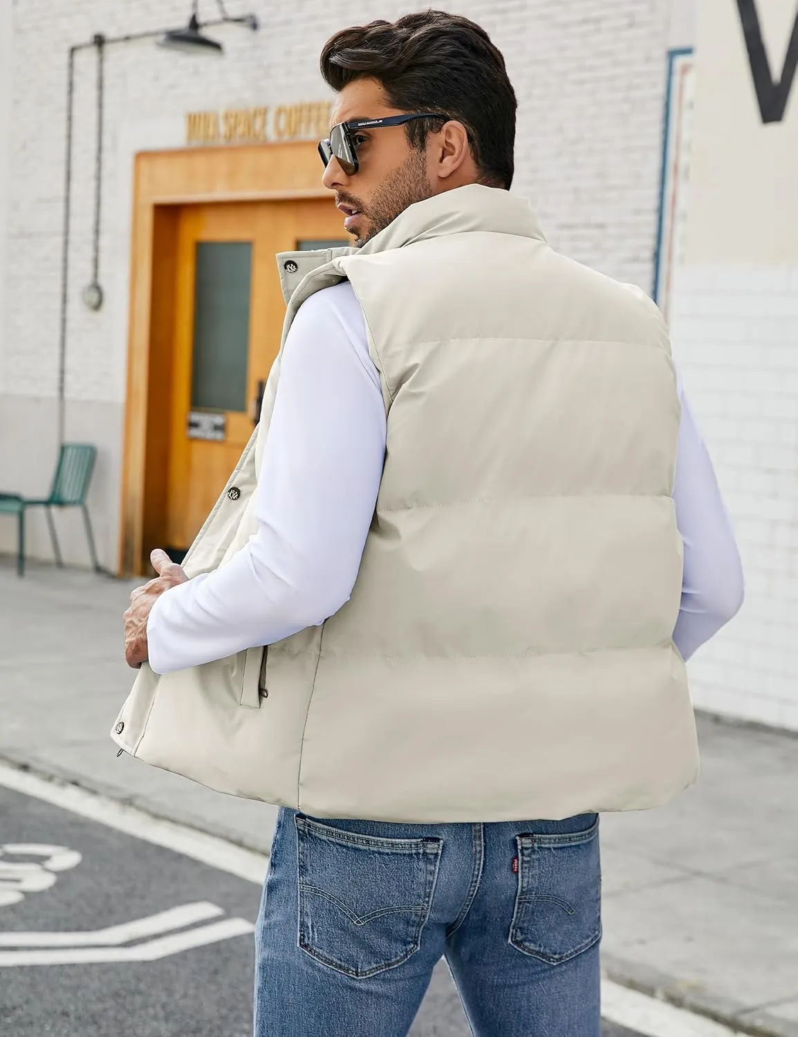 Flygo Mens Puffer Vest Winter Padded Vests Lightweight Stand Collar Sleeveless Jacket Outerwear