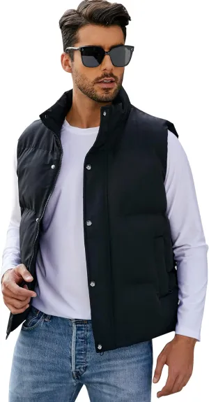 Flygo Mens Puffer Vest Winter Padded Vests Lightweight Stand Collar Sleeveless Jacket Outerwear