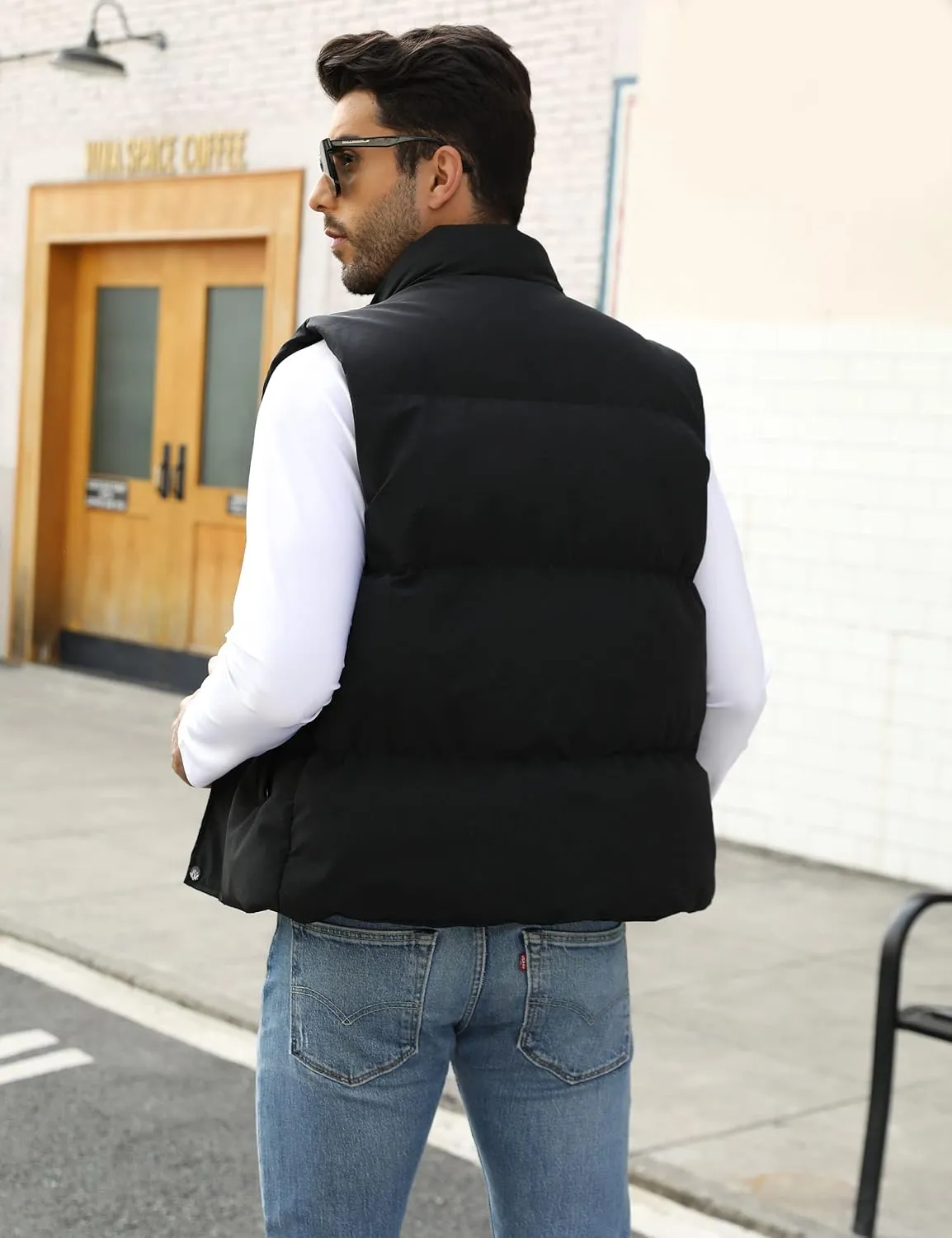 Flygo Mens Puffer Vest Winter Padded Vests Lightweight Stand Collar Sleeveless Jacket Outerwear