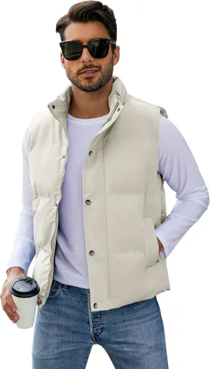 Flygo Mens Puffer Vest Winter Padded Vests Lightweight Stand Collar Sleeveless Jacket Outerwear