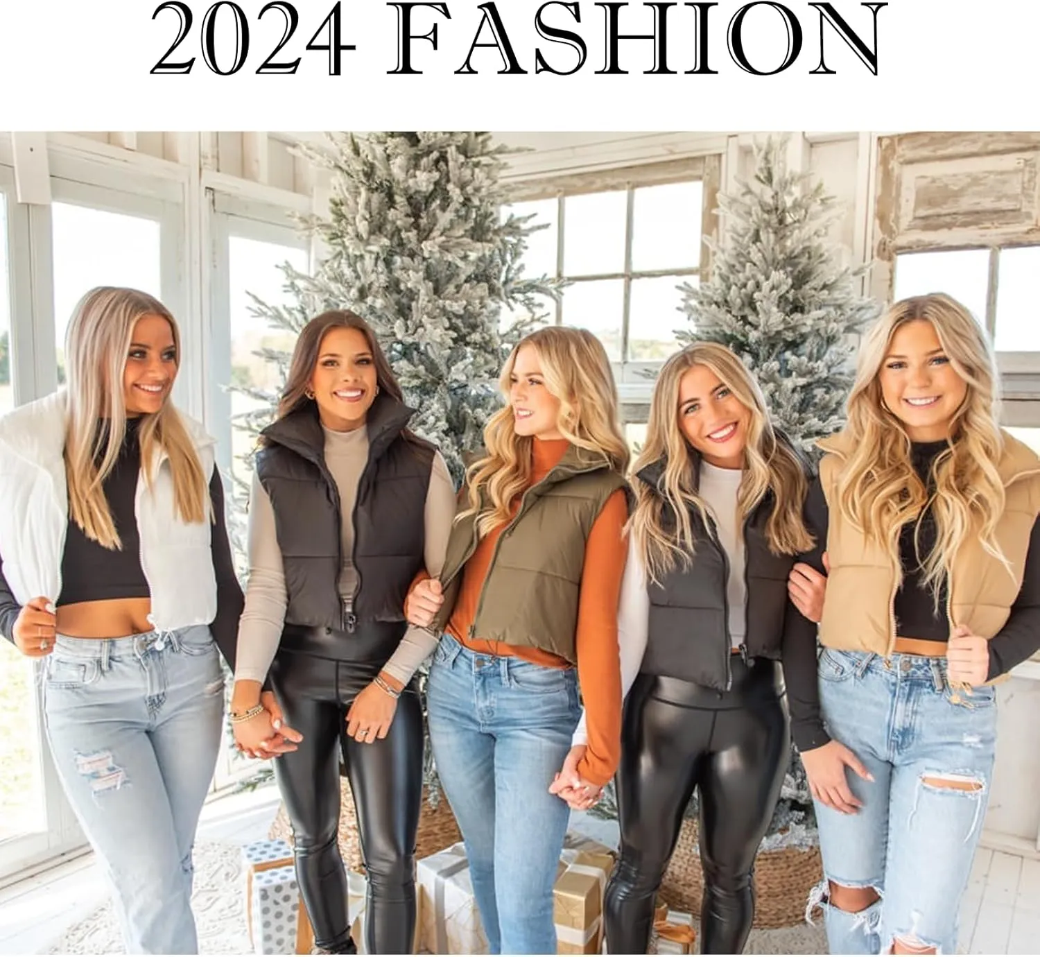 Flygo Puffer Vest Women Cropped Vest Zip Up Stand Collar Sleeveless Lightweight Winter Down Vests Jacket