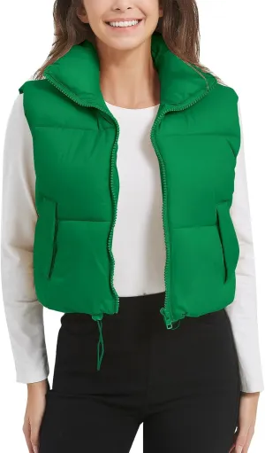 Flygo Puffer Vest Women Cropped Vest Zip Up Stand Collar Sleeveless Lightweight Winter Down Vests Jacket